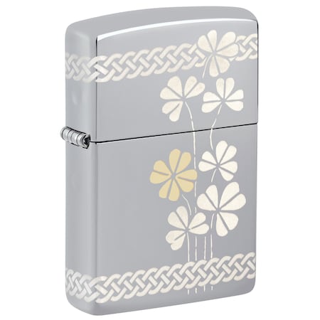 Zippo Laser 360 Degrees Clover Design High Polish Chrome Pocklet Lighter 48586